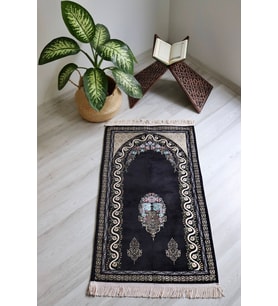 Çeyizlik Astarlı Lüks Seccade Hediyelik S1019 Siyah