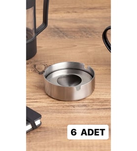 6'lı Paslanmaz Çelik Küllük, Krom Kapaklı, 8 cm, Şık ve Pratik Tasarım