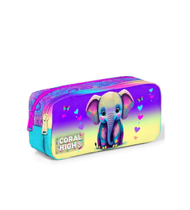 Coral High Kids Pembe Turkuaz Fil Desenli İki Bölmeli Kalem Çantası 12083