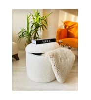 Handmade X Large Beyaz Tedy Kumaş Sandıklı Silindir Dekoratif Pufidik Puf Bench