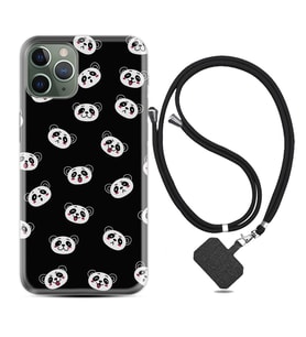 Apple iPhone 11 12 13 14 Pro Max Kılıf Boyun Askılı Silikon Panda Suratları 1773