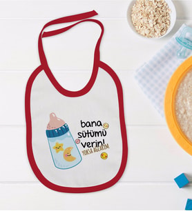 BK Kids Bana Sütümü Verin Tasarımlı Kırmızı Bebek Mama Önlüğü-1