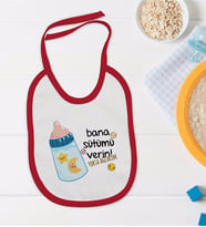 BK Kids Bana Sütümü Verin Tasarımlı Kırmızı Bebek Mama Önlüğü-1
