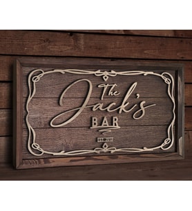 BK Gift Özel Yapım İsimli Kabartma Figür Temalı Meşe Ağacı Ahşap Bar Tablosu, Ev Dekorasyonu, Duvar Dekoru, Bar Tablo-1