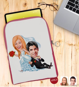 BK Gift Kişiye Özel Evleniyoruz Karikatürlü Taşınabilir Koruyucu Tablet Kılıfı & Organizer Çanta - Pembe-2