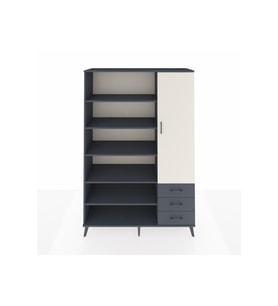 Hyperion Dolap 9 Raflı 3 Çekmeceli Tek Kapaklı  132x44x195 Antrasit-Aytaşı/Antrasit