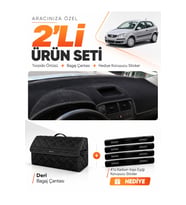 e-biz VOLKSWAGEN POLO ÇUKURLU (2001-2009) Uyumlu Torpido Örtüsü + Deri Bagaj Çantası - Siyah - VW019