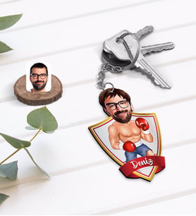 BK Gift Kişiye Özel İsimli Erkek Boksör Karikatürlü Ahşap Anahtarlık-1