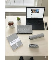 Adalinhome Lizy Modern Geometrik Desen Günlük&Ofis Seti (Defter-Akseuar Çantası-Kalemlik-Para Çantası) (Siyah)