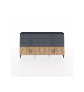 Arges Konsol 2 Raflı 6 Çekmeceli 4 Kapaklı 176x30x99 Antrasit-Çam/Antrasit