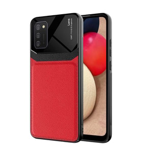 Galaxy A02S Kılıf Zore Emiks Deri Görünümlü Kılıf (Kırmızı)