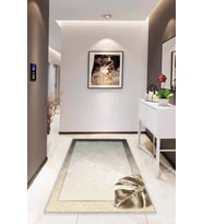 Bej Modern Klasik Kaymaz Tabanlı Dekoratif Halı RV356 - 100 x 160 cm