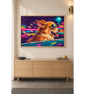 Gözlüklü Golden Neon Rüzgâr Ahşap Çerçeveli Duvar Tablosu