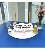 Sümen Ofis Doğal Beyaz Mermer İsimlik Haritalı Gold Çift Kalem ,Atatürk ve Dikme Ay Yıldız
