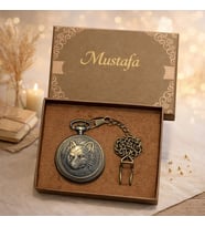 Kişiye Özel İsim Kurt Antika Vintage Köstekli Saat Kutulu Premium Hediye