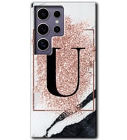 Galaxy S24 Ultra Kılıf HD Desen Baskılı Kılıf - Pembe Mermer Desenli U Harfi