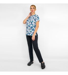 Unisex Beyaz Papatya Desenli Likralı Doktor Hemşire Cerrahi Scrubs Üniforma Takım (Karışık)