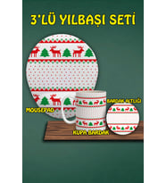 Yılbaşı Temalı 3'lü Uyumlu   Bilek Destekli Mousepad Kupa ve Bardak Altlığı Seti
