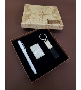 İsme Özel Kutulu Çakmak Anahtarlık Ve Metal Kalem & Hediyelik Kutulu Set