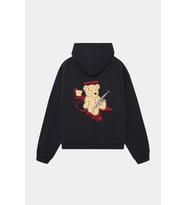 Unisex Oversize Kapüşonlu Sweatshirt – Ayıcık Baskılı, Never Mind Tasarım (Siyah)