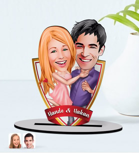 BK Gift Kişiye Özel İsimli Sevgililer Karikatürlü Ahşap Biblo Model-3