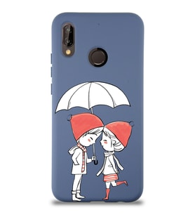 Huawei P 20 Lite Uyumlu Lansman Kılıf Aşk Tasarımlı İçi Kadife Kapak-Petrol Mavisi (Şeffaf)