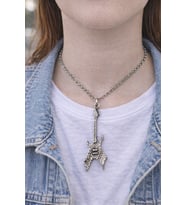 Rock Elektro Gitar Figürlü Gümüş Renk Unisex Uzun Kolye