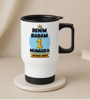 BK Gift Kişiye Özel Babalar Günü Tasarımlı Kulplu Beyaz Çelik Bardak Termos Mug 450ml-11, Babalar Günü Hediye, Babaya Hediye (Metal)