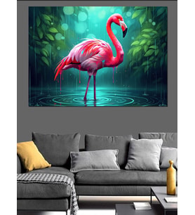 Tropik Ormanda Parlayan Pembe Flamingo Dekoratif Kanvas - Mdf Ahşap Tablo