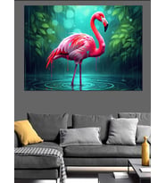 Tropik Ormanda Parlayan Pembe Flamingo Dekoratif Kanvas - Mdf Ahşap Tablo