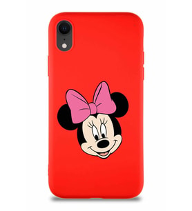 Apple iPhone XR Soft Premier Kapak Minnie Mouse-C Tasarımlı Silikon Kılıf - Kırmızı (Şeffaf)