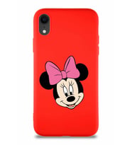 Apple iPhone XR Soft Premier Kapak Minnie Mouse-C Tasarımlı Silikon Kılıf - Kırmızı (Şeffaf)