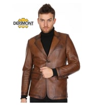 Hakiki Deri Kahverengi Casual Düğmeli Erkek Deri Ceket