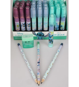 LİSANSLI STITCH 3 ADET SİLGİLİ KURŞUN KALEM , ROKET SİLGİ VE ÇİFT BIÇAKLI KALEMTRAŞ KIRTASİYE SETİ (Krem)