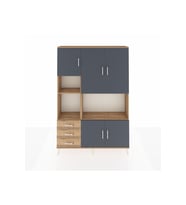 Arges Dolap 9 Raflı 3 Çekmeceli 5 Kapaklı 132x30x195 Çam-Antrasit/Çam