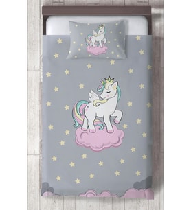 MEKTA HOME BEBEK VE ÇOCUK ODASI Seksekli Unicorn Desenli Yatak Örtüsü