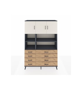 Hyperion Dolap 8 Raflı 8 Çekmeceli 3 Kapaklı 132x44x195 Antrasit-Aytaşı/Çam