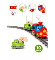 Buhar Çıkaran Işıklı ve Sesli Şantiye Tren Seti - 10 Parça Manyetik Bağlantılı Eğitici Oyuncak İş Makineleri