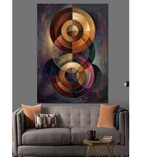 Modern Geometrik Daireler Soyut Çalışma Dekoratif Kanvas - Mdf Ahşap Tablo