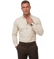 DeepSEA Krem Slim Fit Likralı Kolay Ütülenebilir Gizli Düğmeli Erkek Gömlek 2602614