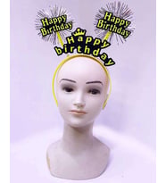 Happy Birthday Püsküllü Neon Sarı Renk Doğum Günü Tacı 22x19 Cm