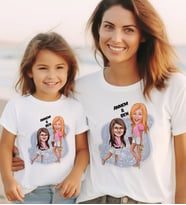 BK Gift Kişiye Özel 2’li Anne-Kız Karikatürlü Kombin Tişört Seti-5, Anneye Hediye, Anneler Günü Hediyeleri (Beyaz)