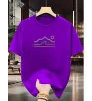 Unisex Güneşli Dağ Tasarım Basklı Tshirt (Mor)
