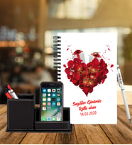 Sevgililer Gününe Özel Ahşap Defter Kalem & Deri Kaplama Kalemlik Hediye Seti 32