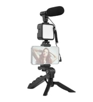 Tripod Telefon Tutucu Kumandalı Mikrofon Led Işık Vlog Video Kayıt