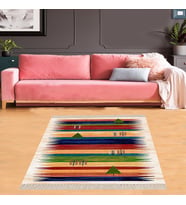 Ağaç Desenli Dijital Baskı Yıkanabilir Kaymaz Taban Etnik Kilim Desen Salon Halısı ve Yolluk (Çok Renkli)