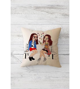 Best Friend Forever Çift Tarafı Baskılı Gizli Fermuarlı Yastık Kılıfı Kırlent Koltuk Yastık Kılıfı (Krem)