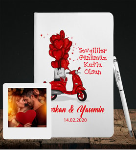 Sevgililer Gününe Özel Deri Beyaz Defter Kalem & Instagram Çerçeve Hediye Seti 13