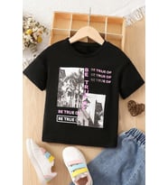 Çocuk True Of Baskılı Pamuklu Tshirt (Siyah)