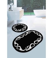 Siyah Çerçeveli Desen Oval Banyo Klozet Paspas Seti BS074
